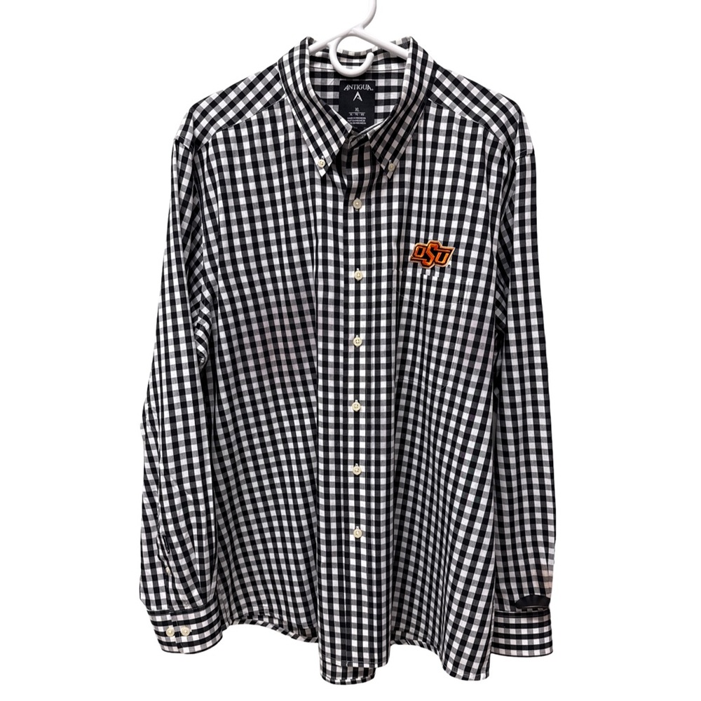 OSU Cowboys Antigua Black and White Gingham Button Down Shirt Men's XL